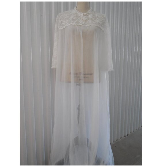 Vintage Nightgown Robe Set Chiffon Lace Peignoir Robe Sz 36 & Nightgown Size 32 - Picture 6 of 12
